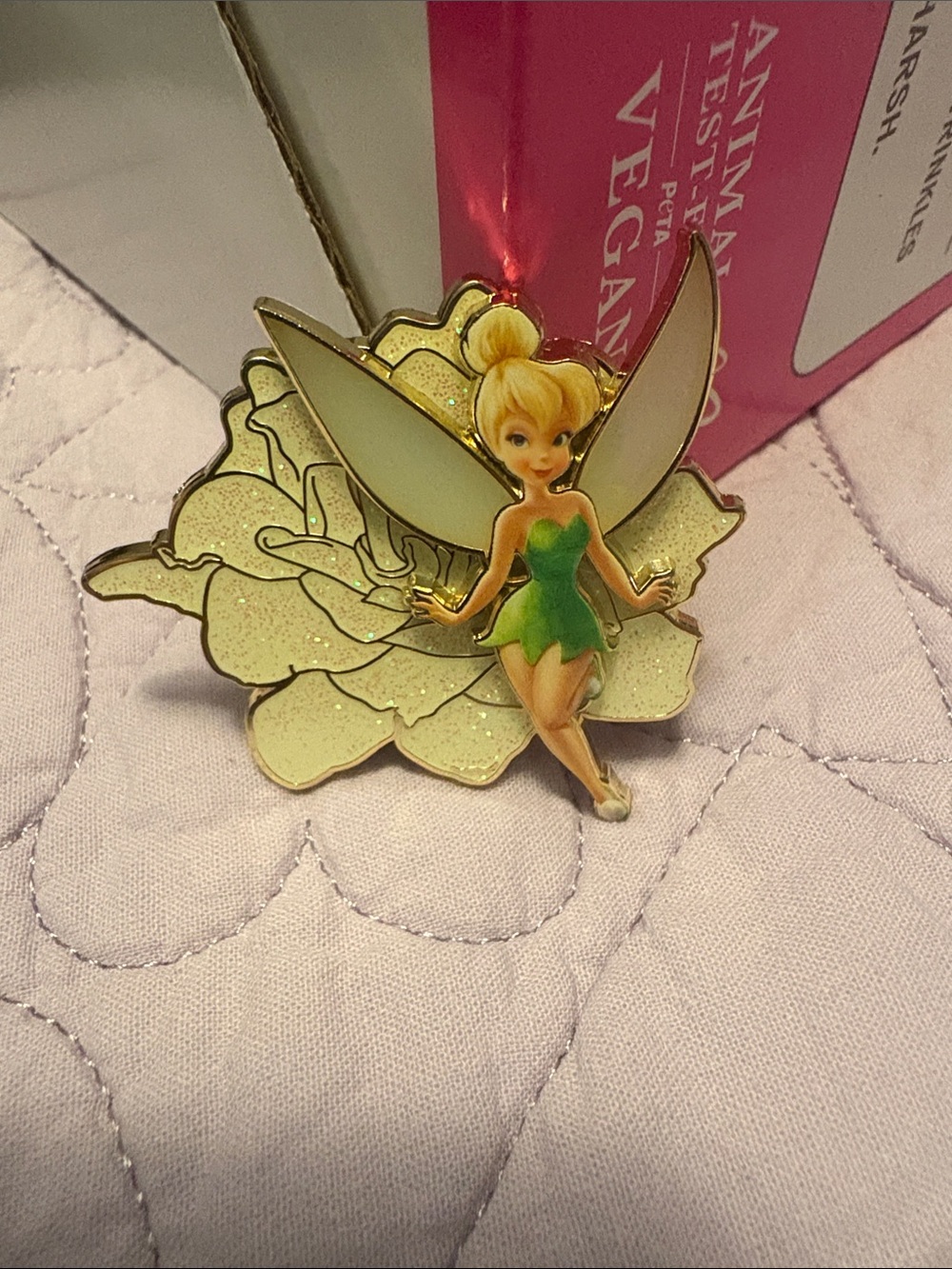 Disney Tinker Bell Glitter Enamel Pin in Green and Cream